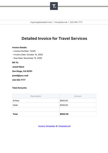 Free Detailed Invoice Template for Travel Services to Edit Online