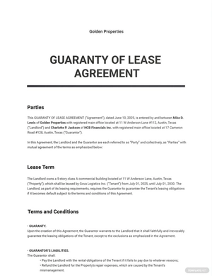 Guaranty of a Lease Template