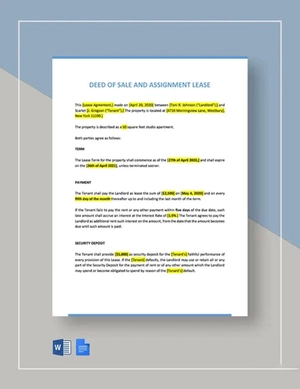 Deed of Sale and Assignment Lease Template