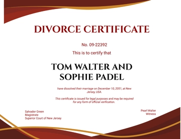 Free Modern Divorce Certificate Template to Edit Online