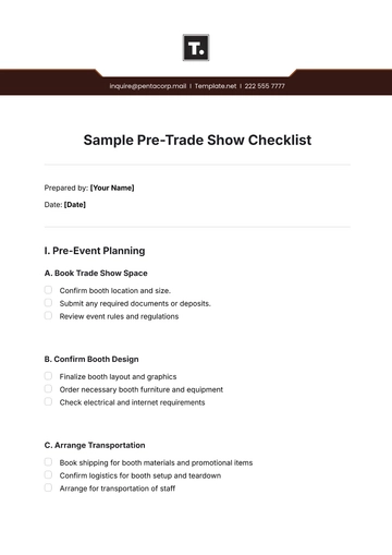 Free Sample Pre-Trade Show Checklist Template to Edit Online