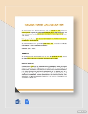 Termination of Lease Obligation Template