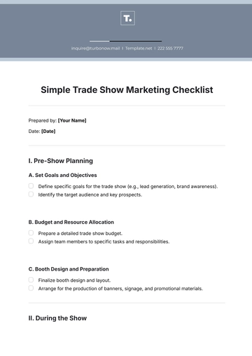 Free Simple Trade Show Marketing Checklist Template to Edit Online