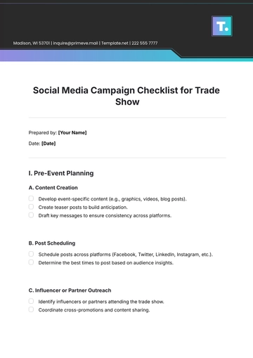 Free Social Media Campaign Checklist for Trade Show Template to Edit Online