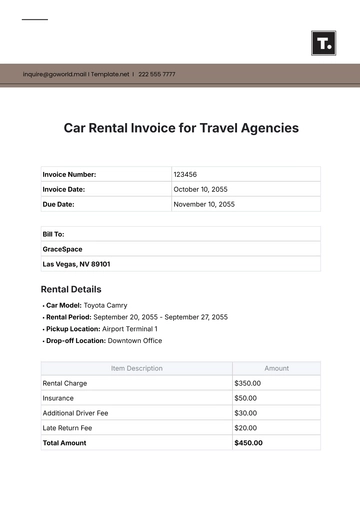 Free Car Rental Invoice Template for Travel Agencies to Edit Online