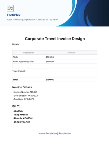 Free Corporate Travel Invoice Design Template to Edit Online