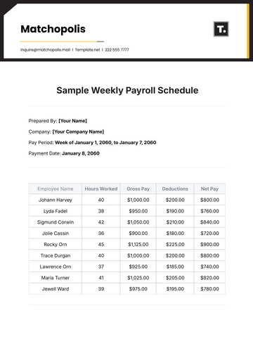 Free Sample Weekly Payroll Schedule Template to Edit Online