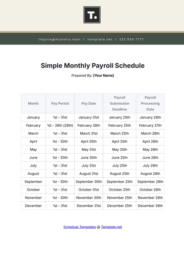 Free Simple Monthly Payroll Schedule Template to Edit Online
