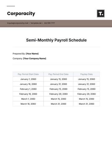 Free Semi-Monthly Payroll Schedule Template to Edit Online
