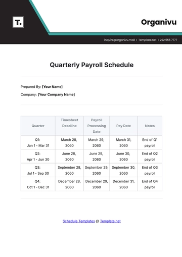Free Quarterly Payroll Schedule Template to Edit Online