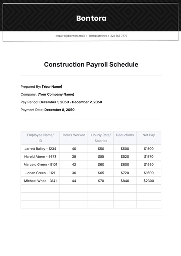 Free Construction Payroll Schedule Template to Edit Online