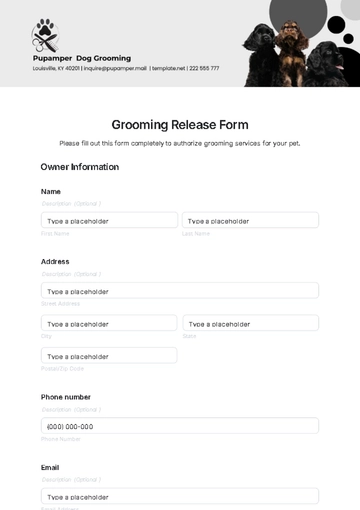 Free Grooming Release Form Template to Edit Online
