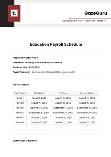 Free Education Payroll Schedule Template to Edit Online