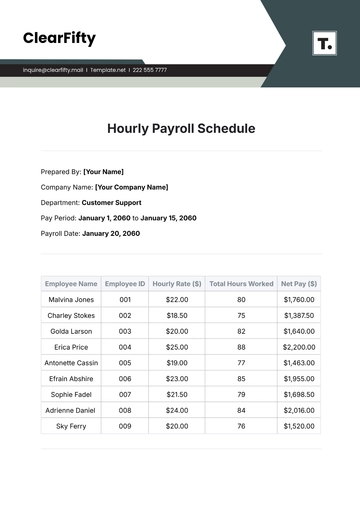 Free Hourly Payroll Schedule Template to Edit Online