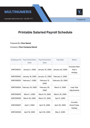 Free Printable Salaried Payroll Schedule Template to Edit Online