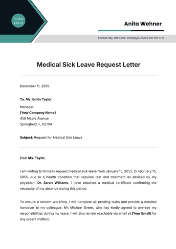 Free Medical Sick Leave Request Letter Template to Edit Online