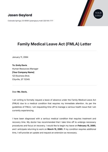 Free Family Medical Leave Act (FMLA) Letter Template to Edit Online