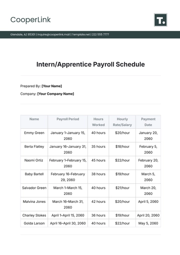 Free Intern/Apprentice Payroll Schedule Template to Edit Online