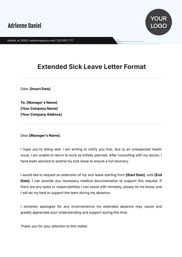 Free Extended Sick Leave Letter Format Template to Edit Online