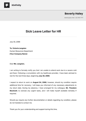 Free Sick Leave Letter for HR Template to Edit Online