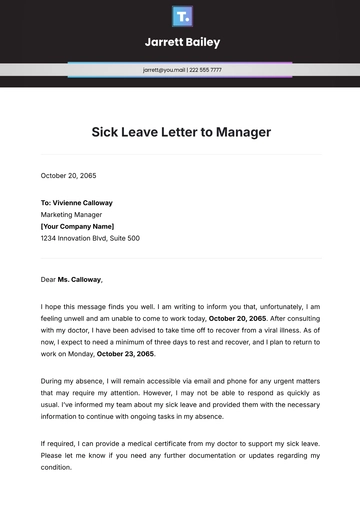 Free Sick Leave Letter to Manager Template to Edit Online