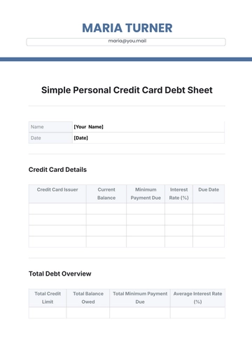 Free Simple Personal Credit Card Debt Sheet Template to Edit Online