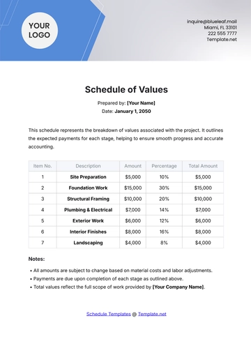 Free Schedule of Values Template to Edit Online