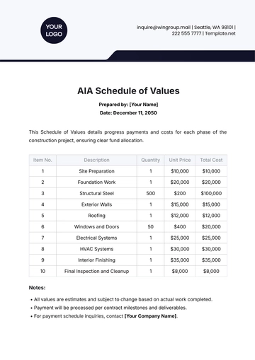 Free AIA Schedule of Values Template to Edit Online