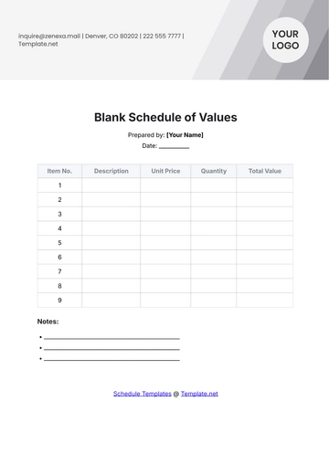 Free Blank Schedule of Values Template to Edit Online