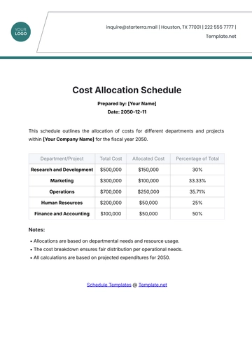 Free Cost Allocation Schedule Template to Edit Online
