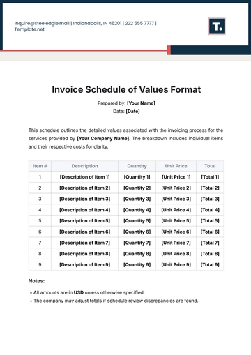 Free Invoice Schedule of Values Format Template to Edit Online