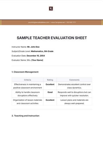 Free Sample Teacher Evaluation Sheet Template to Edit Online