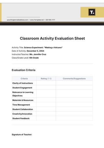 Free Classroom Activity Evaluation Sheet Template to Edit Online