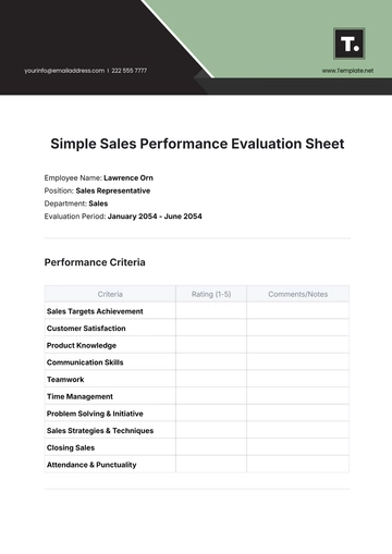 Free Simple Sales Performance Evaluation Sheet to Edit Online