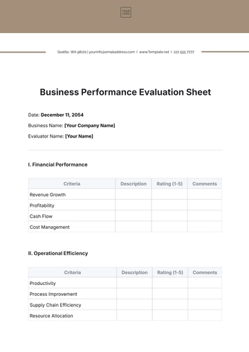 Free Business Performance Evaluation  Sheet Template to Edit Online