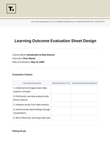 Free Learning Outcome Evaluation Sheet Design Template to Edit Online