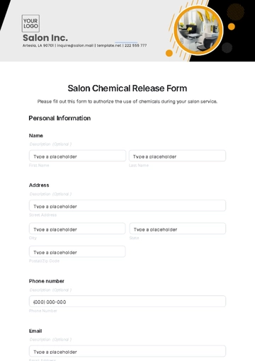 Free Salon Chemical Release Form Template to Edit Online