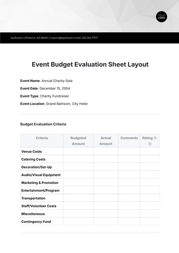 Free Event Budget Evaluation Sheet Layout Template to Edit Online