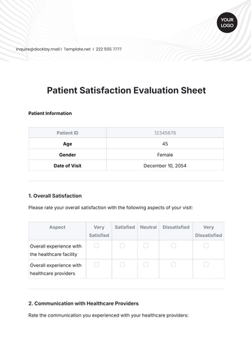 Free Patient Satisfaction Evaluation Sheet Template to Edit Online