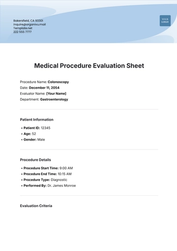 Free Medical Procedure  Evaluation Sheet Template to Edit Online