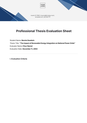 Free Professional Thesis Evaluation Sheet Template to Edit Online