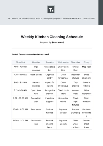 Free Weekly Kitchen Cleaning Schedule Template to Edit Online