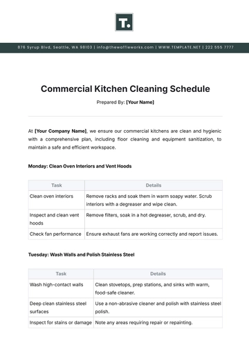 Free Commercial Kitchen Cleaning Schedule Template to Edit Online