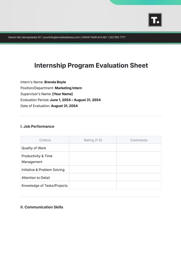 Free Internship Program Evaluation Sheet Template to Edit Online