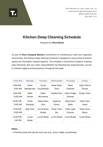 Free Kitchen Deep Cleaning Schedule Template to Edit Online