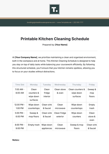 Free Printable Kitchen Cleaning Schedule Template to Edit Online