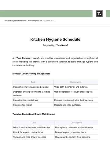 Free Kitchen Hygiene Schedule Template to Edit Online