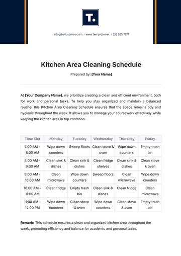 Free Kitchen Area Cleaning Schedule Template to Edit Online