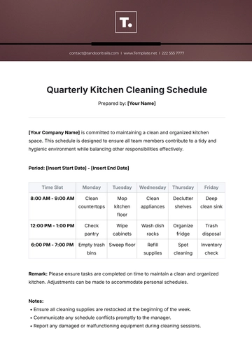 Free Quarterly Kitchen Cleaning Schedule Template to Edit Online