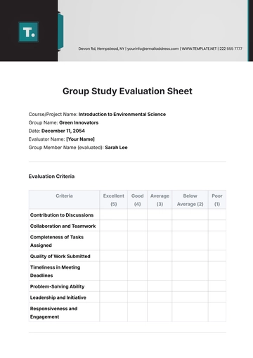 Free Printable Group Study Evaluation Sheet Template to Edit Online